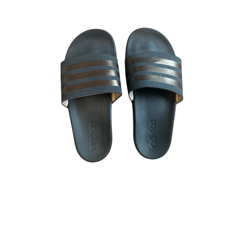 Adidas Women’s Charcoal Slide Sandals with Gold Stripes